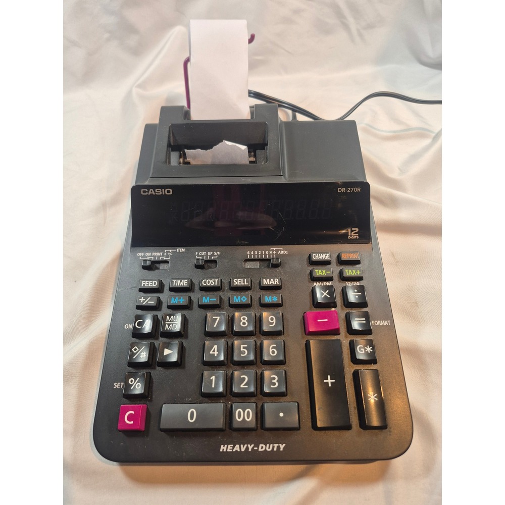 Casio DR-270R Heavy-Duty Printing Calculator 12-Digit Black Adding Machine WORKS
